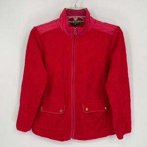 Talbots Women's Red Quilted Fleece Mock Neck Full Zip Jacket Size SP Petite